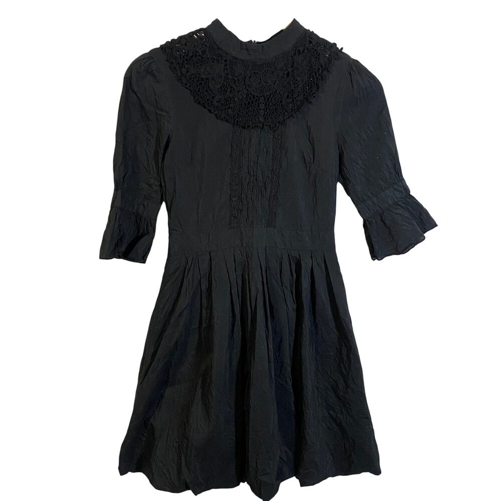 VTG Forever 21 Silk Blend Whimsygoth Dress Bubble Hem Crochet Lace Accent Sz S